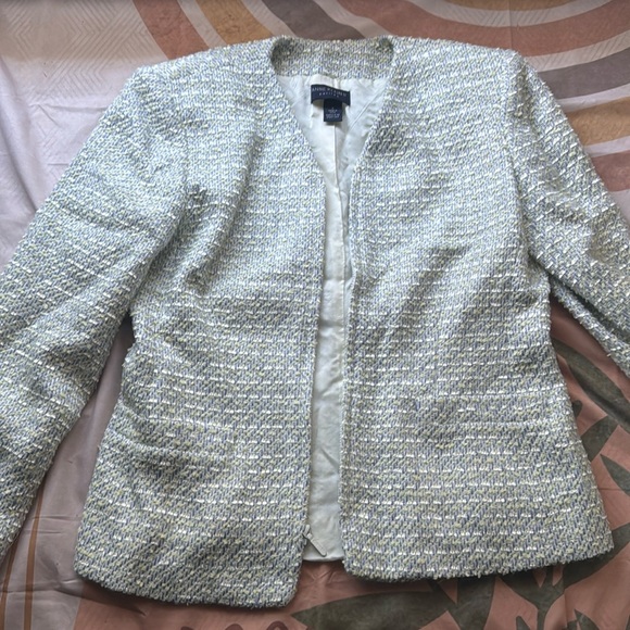 Ann Klein Pastel Green Blue Cream Tweed Jacket - Picture 3 of 13